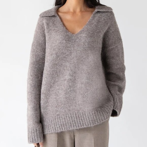 Oak + Fort Oversized Collared V-Neck Sweater - S-M - Picture 4 of 4